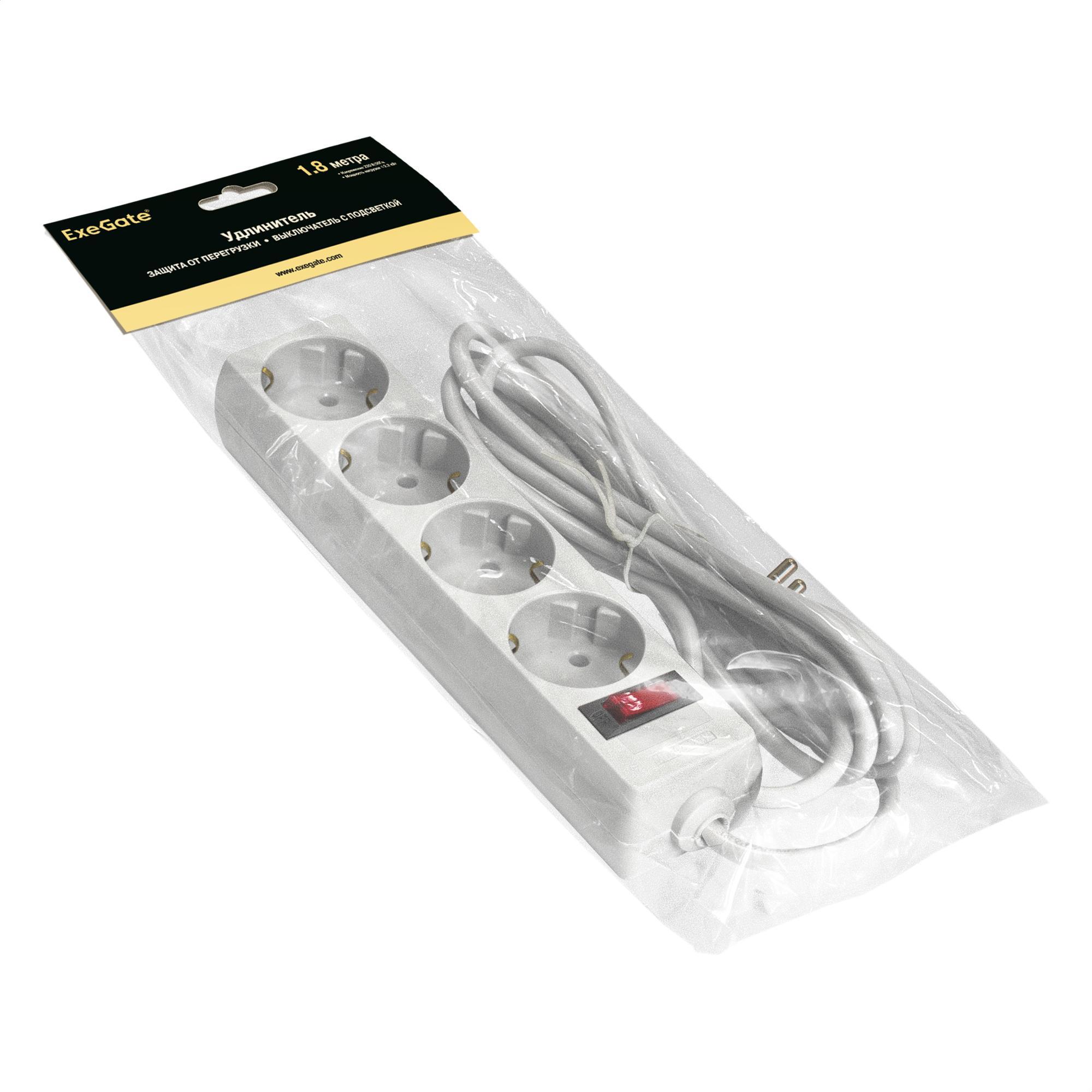 Изображение товара Exegate 279399 - удлинитель 4 розетки, 1. 8 м, белый