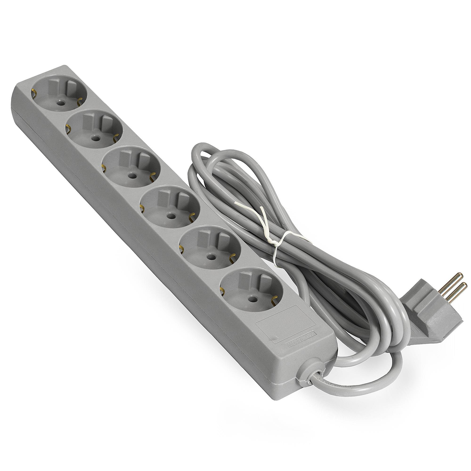 Изображение товара Удлинитель бытовой Exegate 285829 6 розеток с заземлением 3x0.75 мм 1.8 м 2200 Вт цвет серый