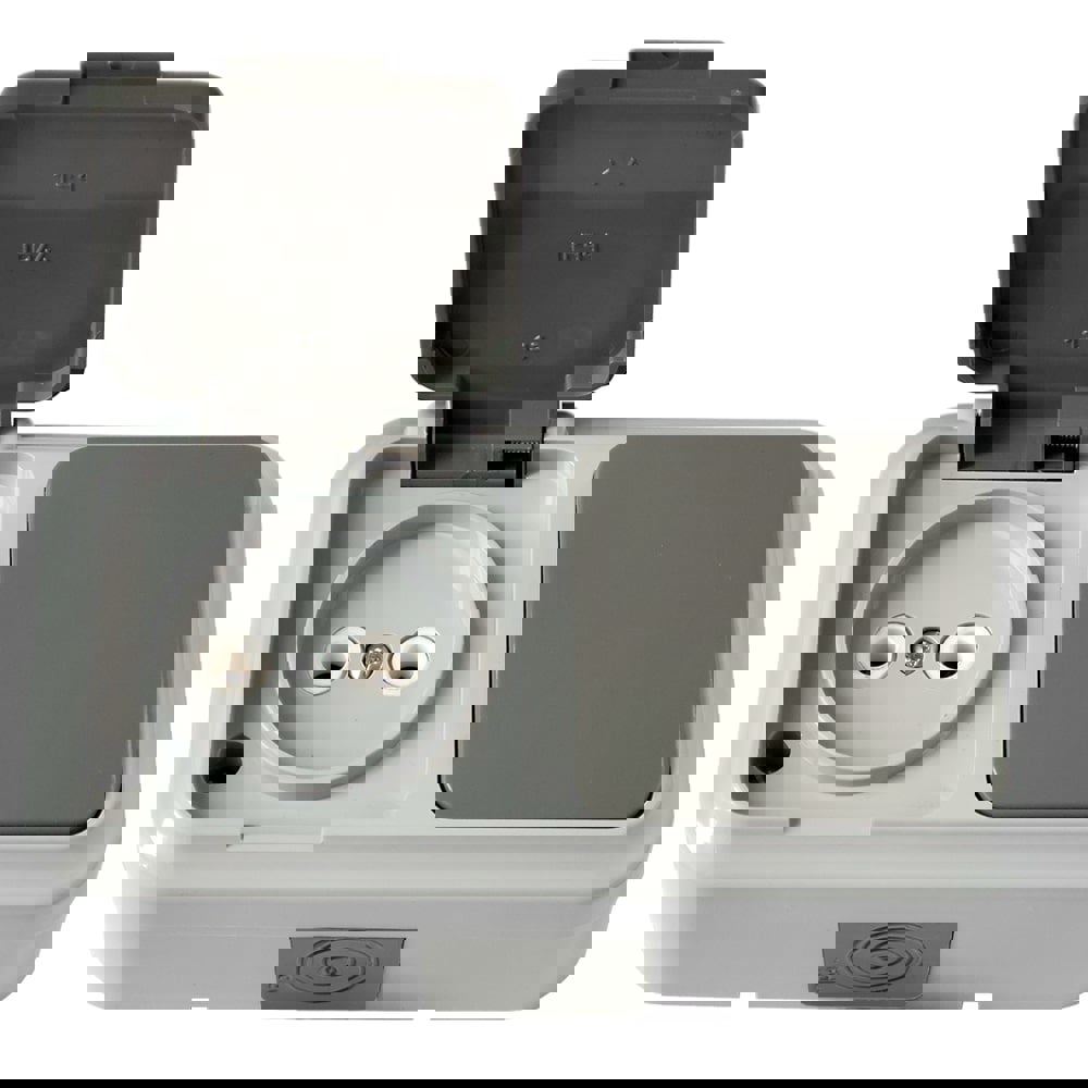 Изображение товара Блок выключатель с розеткой накладной BYLECTRICA Пралеска аква В-РЦ-653 03 серый