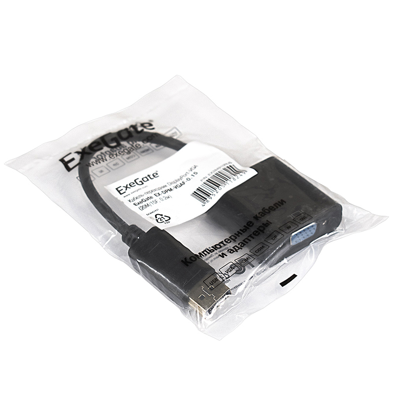 Изображение товара Кабель-переходник DisplayPort-VGA ExeGate EX-DPM-VGAF-0.15 0.15 м Изображение товара Кабель-переходник DisplayPort-VGA ExeGate EX-DPM-VGAF-0.15 0.15 м