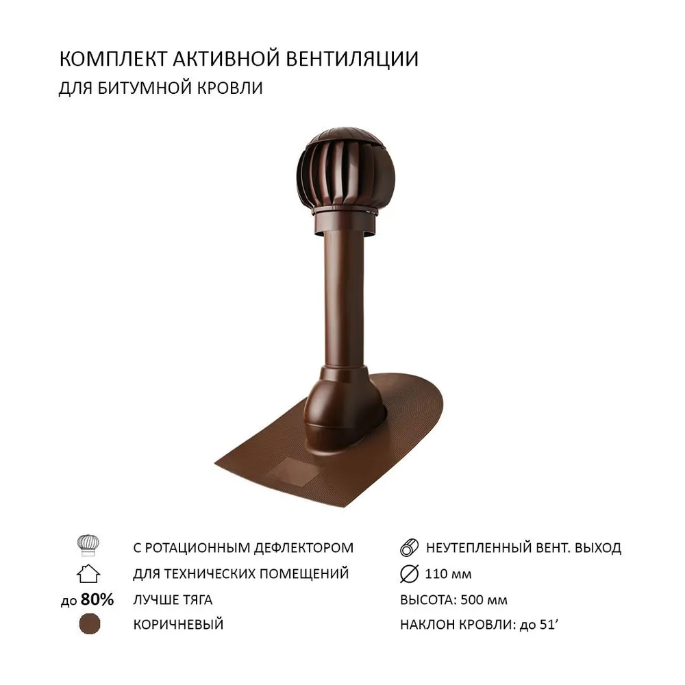 Изображение товара Нанодефлектор Polivent ND100 с манжетой 110 для битумной кровли коричневый