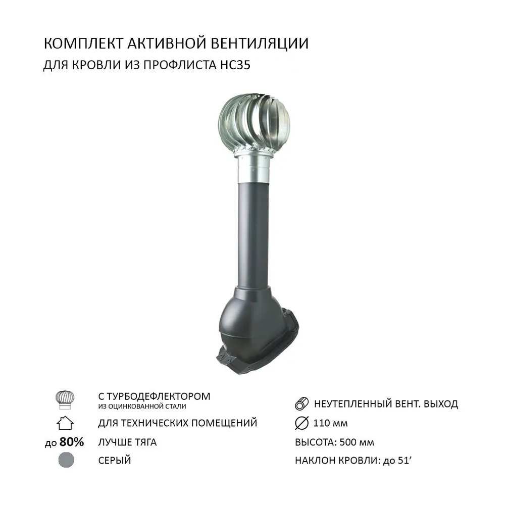 Изображение товара Турбодефлектор POLIVENT TD110 ОЦ для кровельного профнастила 35 мм Изображение товара Турбодефлектор POLIVENT TD110 ОЦ для кровельного профнастила 35 мм
