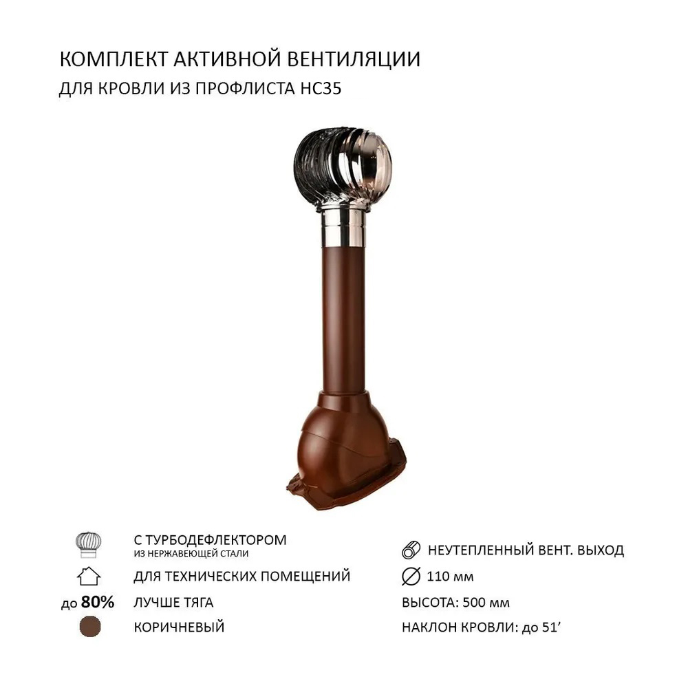 Изображение товара Турбодефлектор Polivent TD110 НСТ для кровельного профнастила 35 мм цвет коричневый