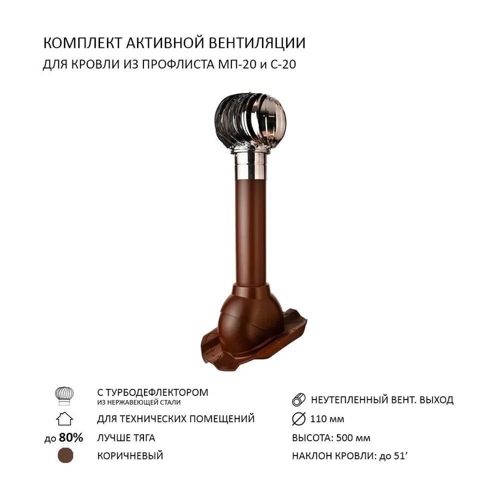 Изображение товара Турбодефлектор TD110 НСТ POLIVENT для кровельного профнастила 20 мм коричневый