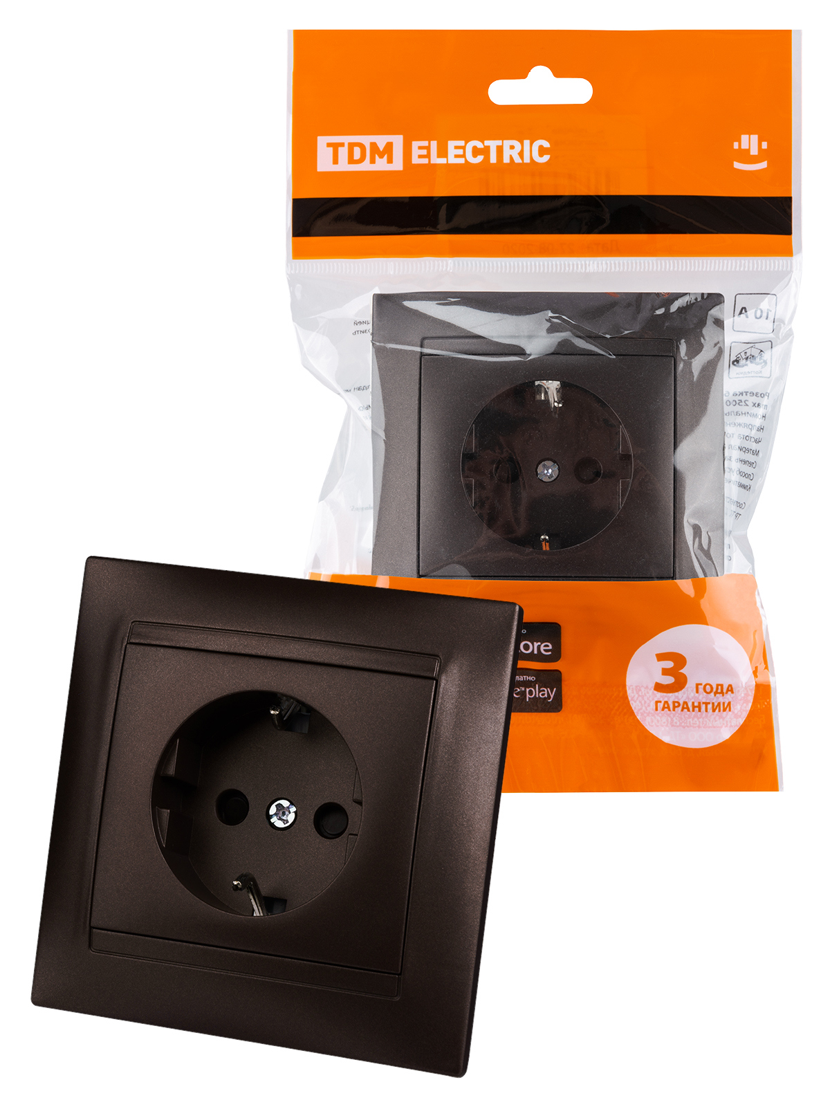Изображение товара Встраиваемая розетка TDM ELECTRIC Лама SQ1815 0511 с заземлением цвет шоколад