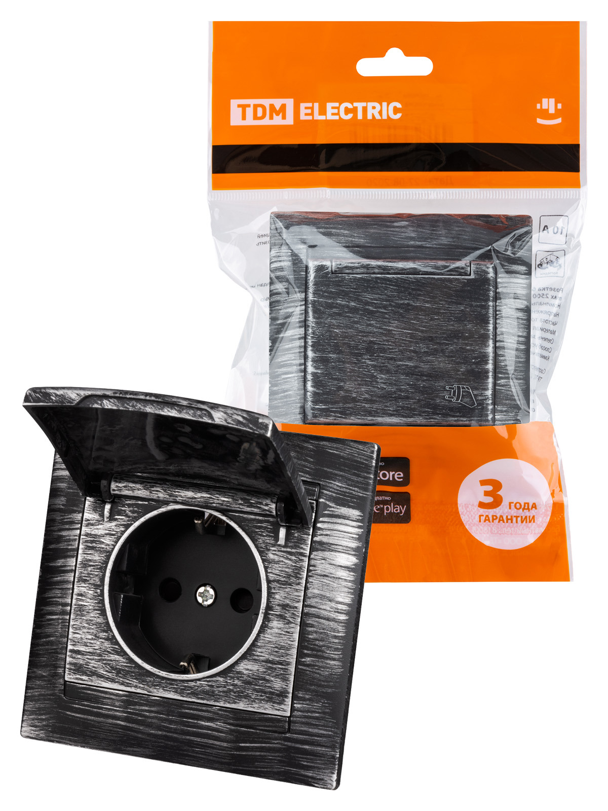 Изображение товара Розетка встраиваемая Tdm electric Лама SQ1815-0655 с заземлением и крышкой цвет темное серебро