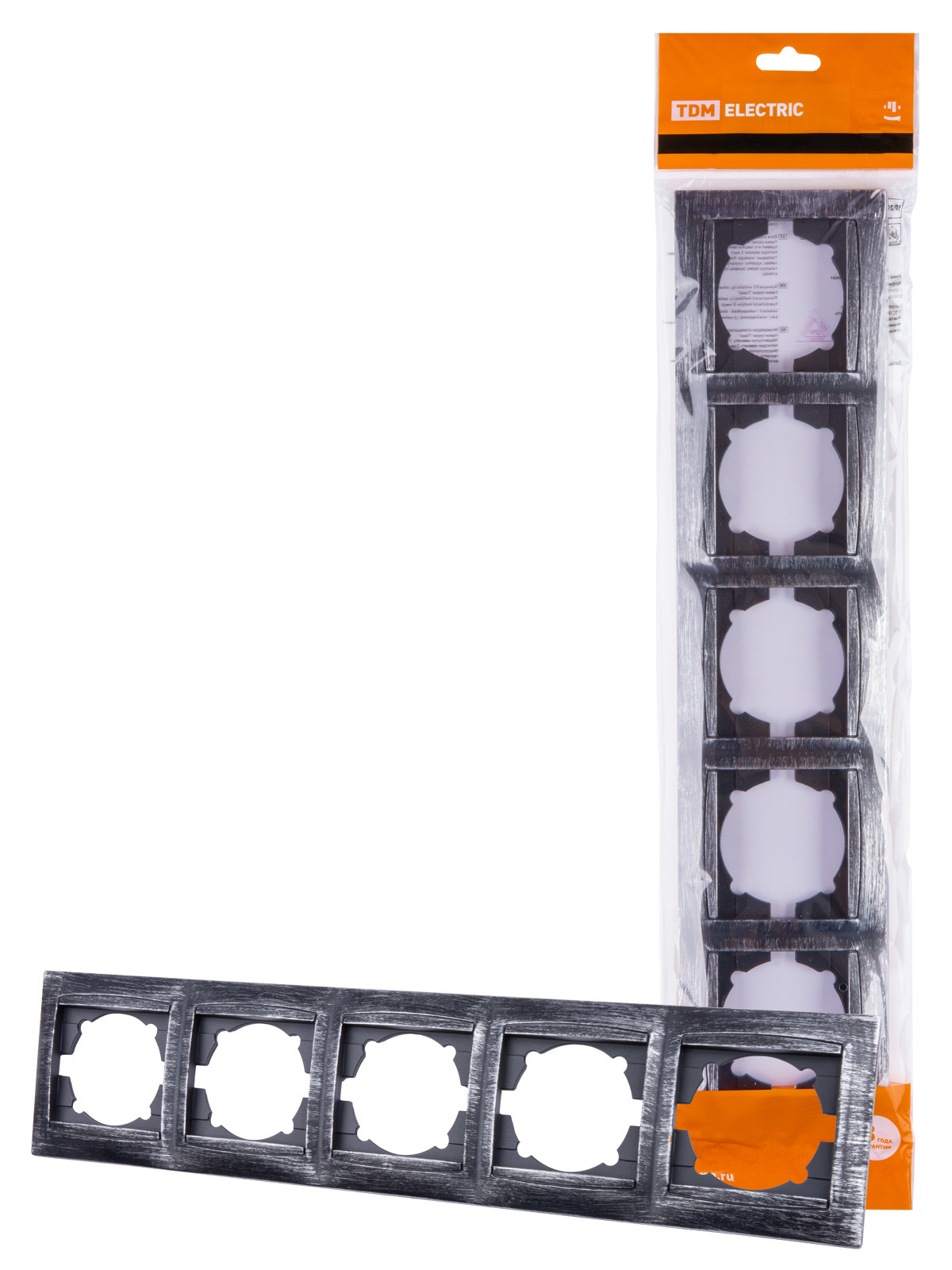 Изображение товара Рамка для розеток и выключателей Лама 5 постов горизонтальная старинное серебро