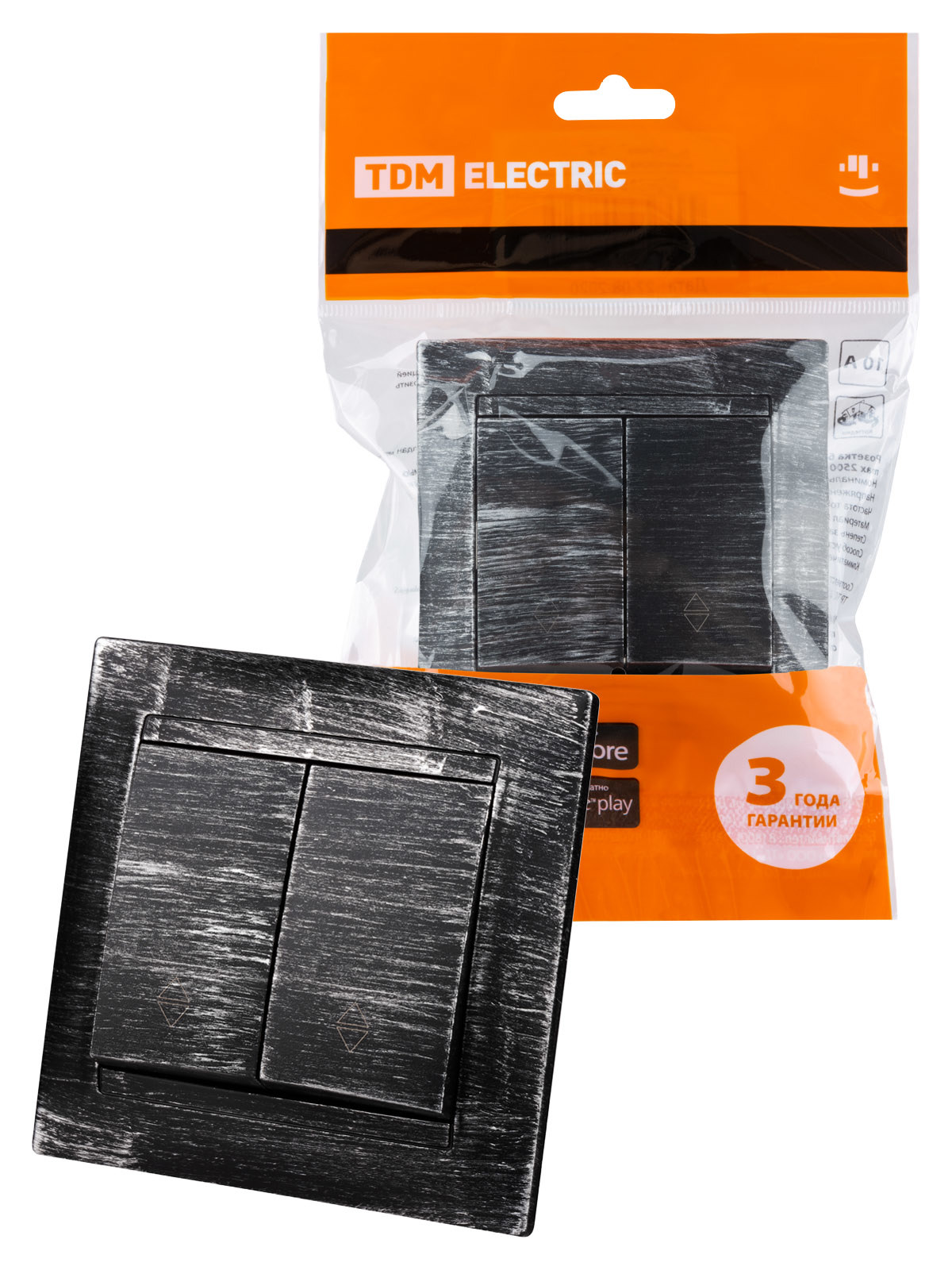 Изображение товара Выключатель встраиваемый Tdm electric Лама SQ1815-0649 2 клавиши цвет серый