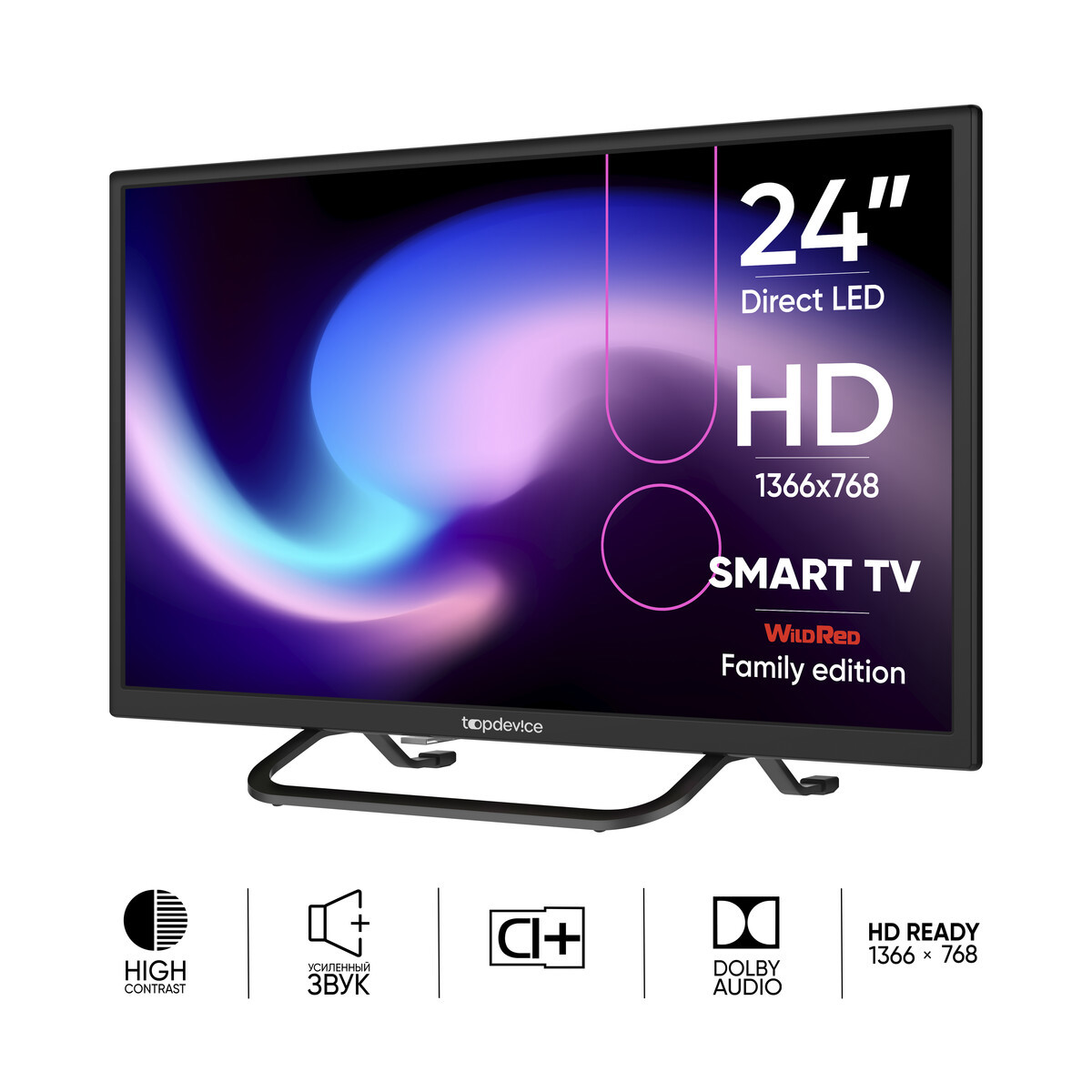 Изображение товара Телевизор Topdevice 24" Smart TV WildRed HD LED с Wi-Fi DVB-T2