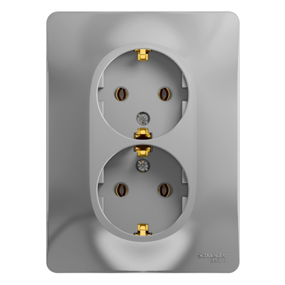 Изображение товара Розетка двойная заземленная SYSTEME ELECTRIC Glossa GSL000324 алюминий