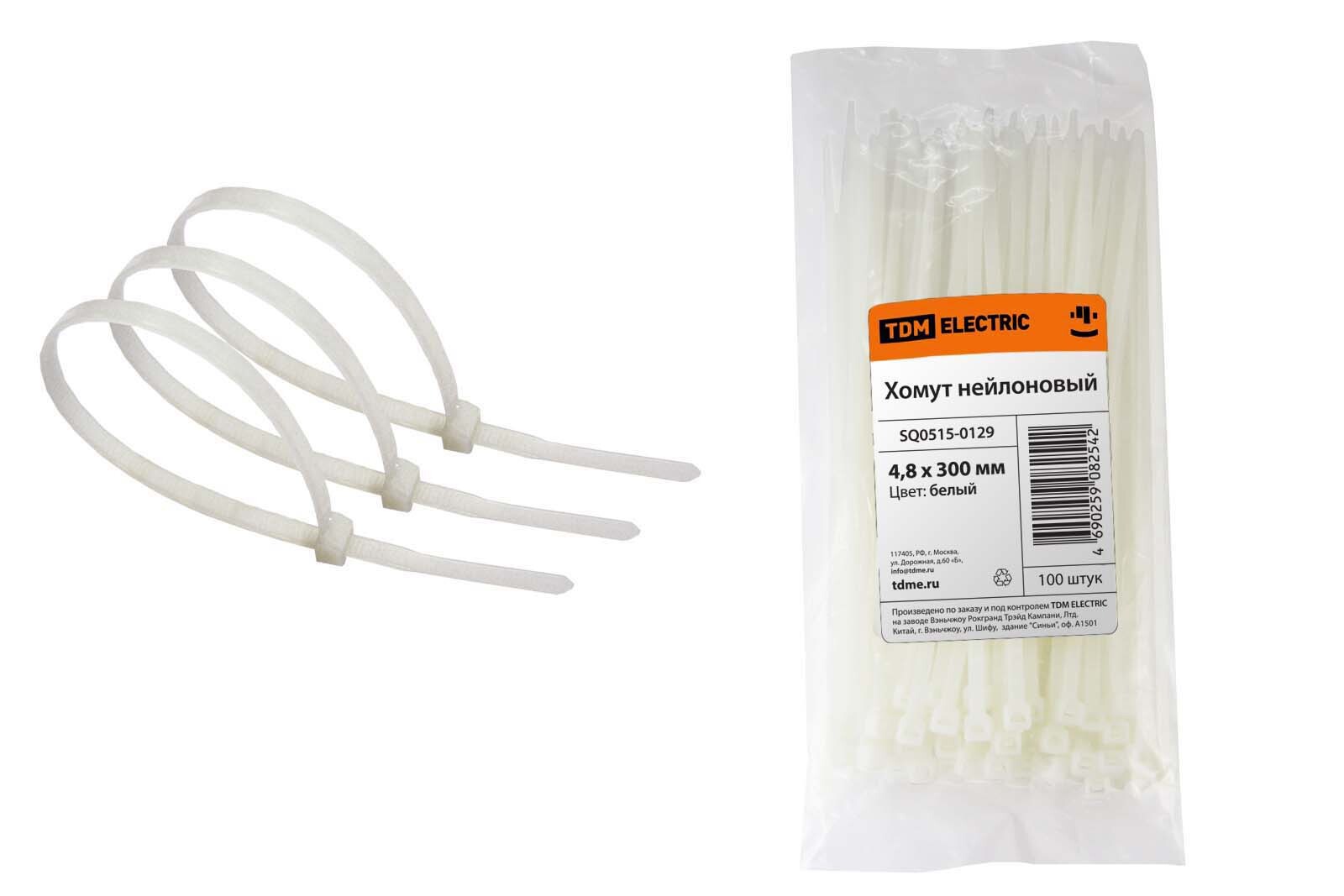 Изображение товара Кабельная стяжка Tdm Electric 4.8x300 мм нейлон цвет белый 100 шт.