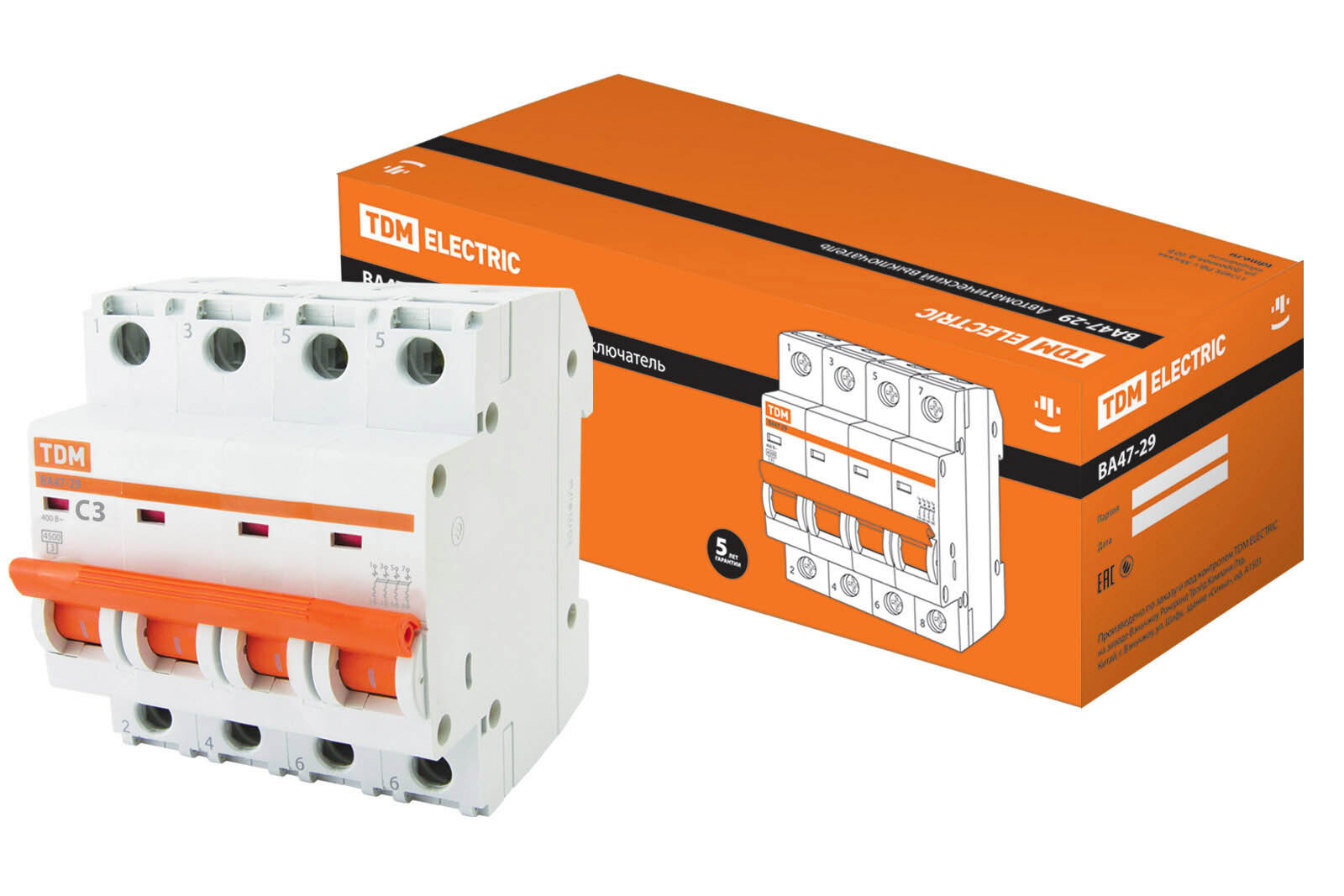 Изображение товара Автоматический выключатель Tdm electric ВА47-29 4P C3 А 4.5 кА SQ0206-0118