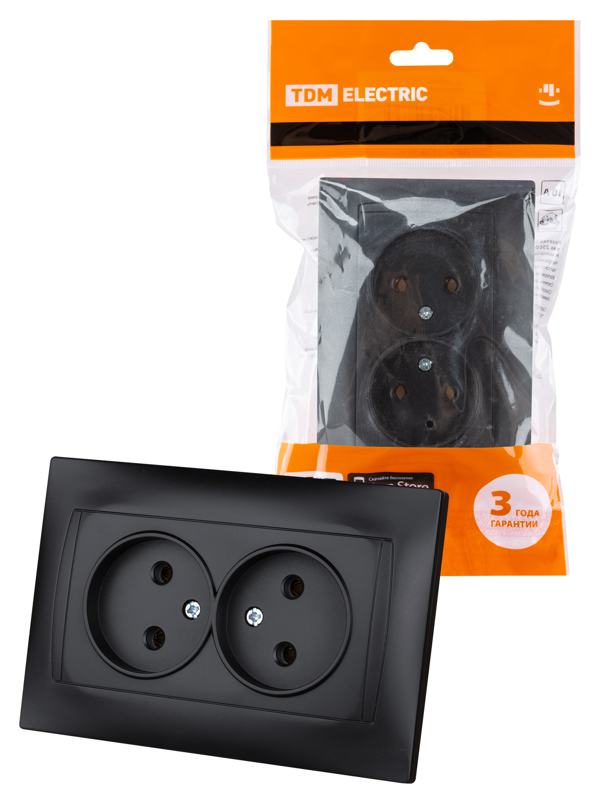 Изображение товара Розетка двойная встраиваемая TDM Electric Лама SQ1815-0624 черная IP20