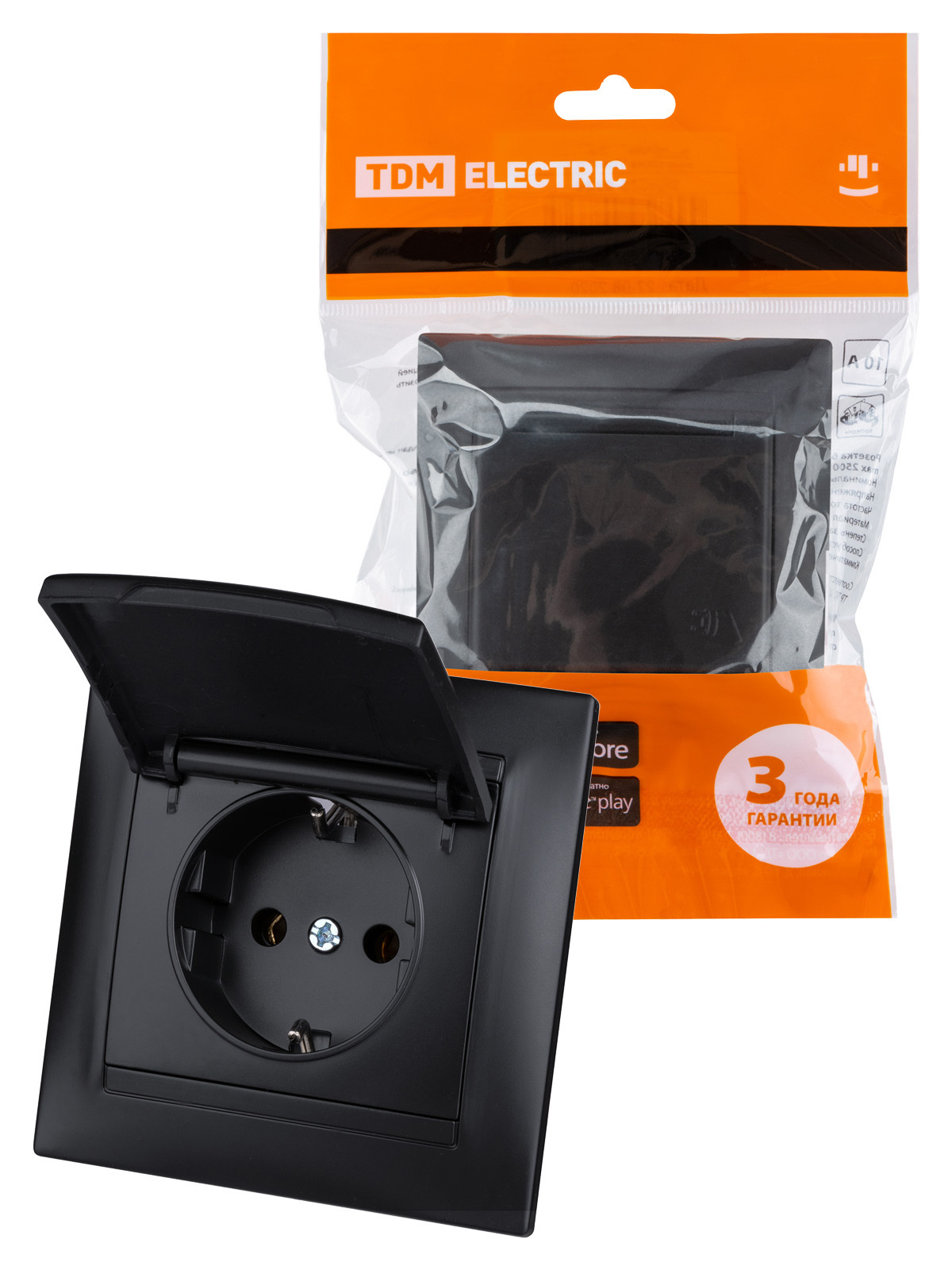 Изображение товара TDM ELECTRIC Лама SQ1815-0626 розетка с крышкой графит 220В 16A IP20