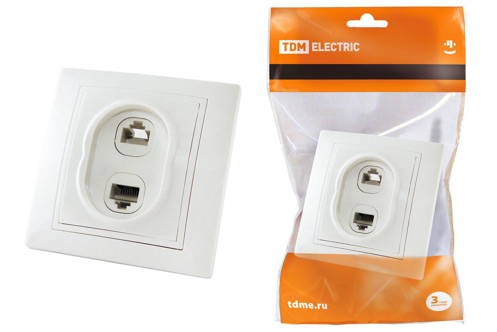 Изображение товара Розетка для телефона/компьютера встраиваемая Tdm electric Таймыр SQ1814-0023 RJ11/RJ45 цвет белый