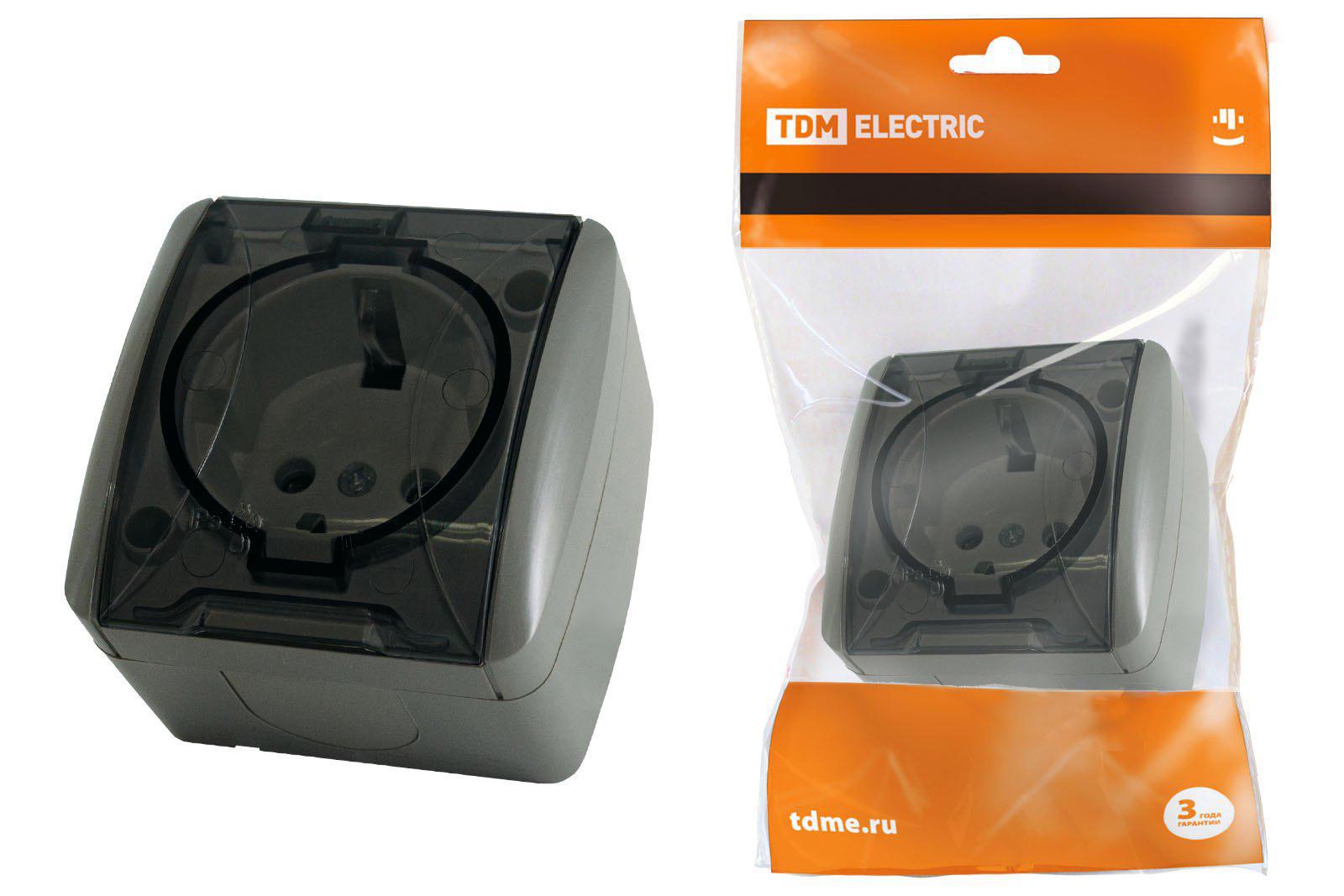 Изображение товара Розетка накладная TDM Electric Селигер SQ1818-0107, IP54, серый