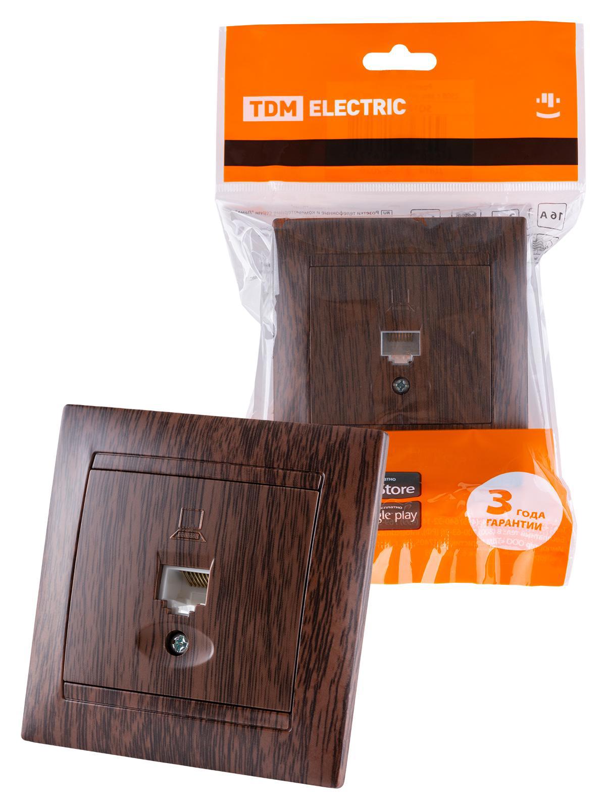 Изображение товара Розетка компьютерная встраиваемая Tdm electric Лама SQ1815-0416 RJ45 цвет венге
