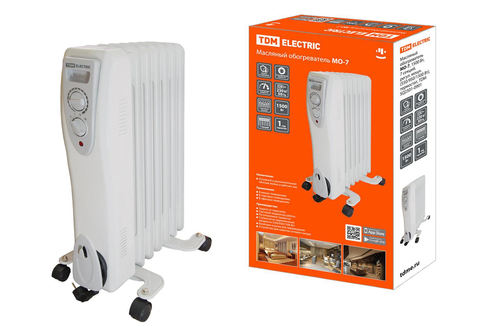 Изображение товара Масляный обогреватель TDM Electric МО-7 1500 Вт 7 секций механический термостат белый