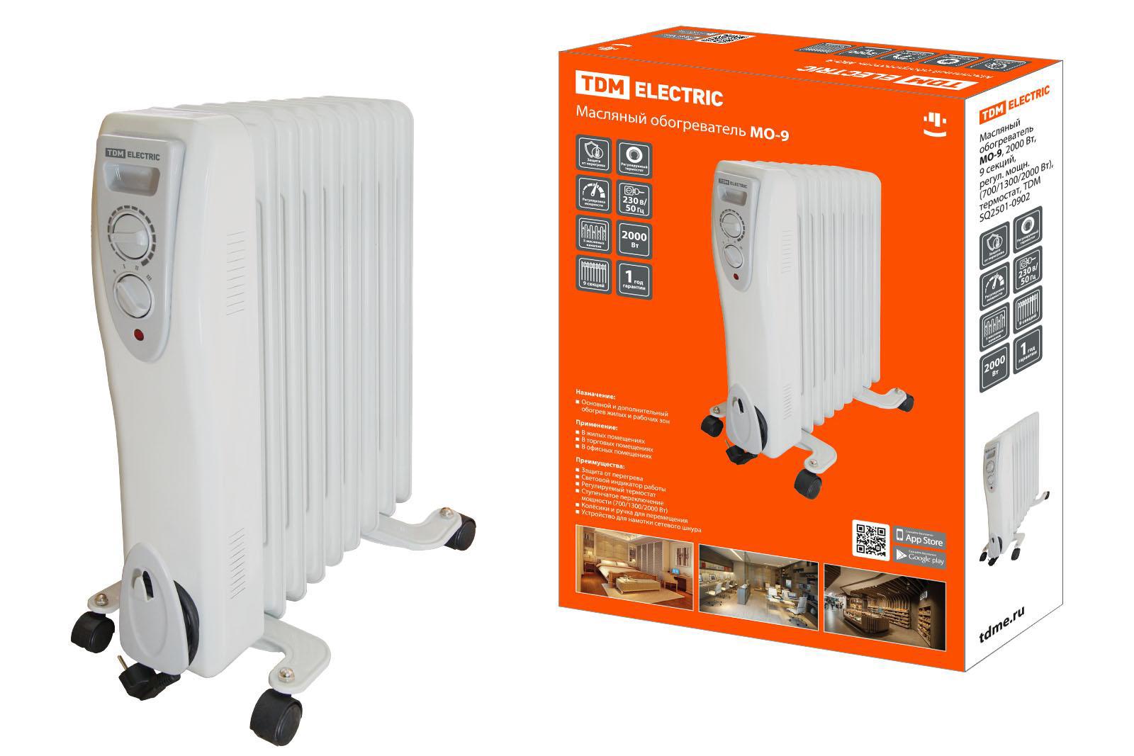 Изображение товара Обогреватель масляный TDM Electric МО-9 с механическим термостатом 2000 Вт 9 секций