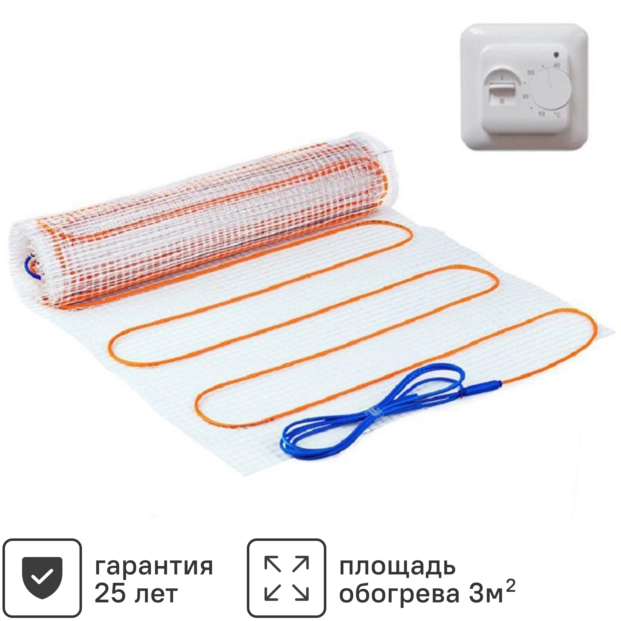 Изображение товара Тёплый пол под плитку Теплософт 3 м² 450 Вт с механическим терморегулятором Изображение товара Тёплый пол под плитку Теплософт 3 м² 450 Вт с механическим терморегулятором