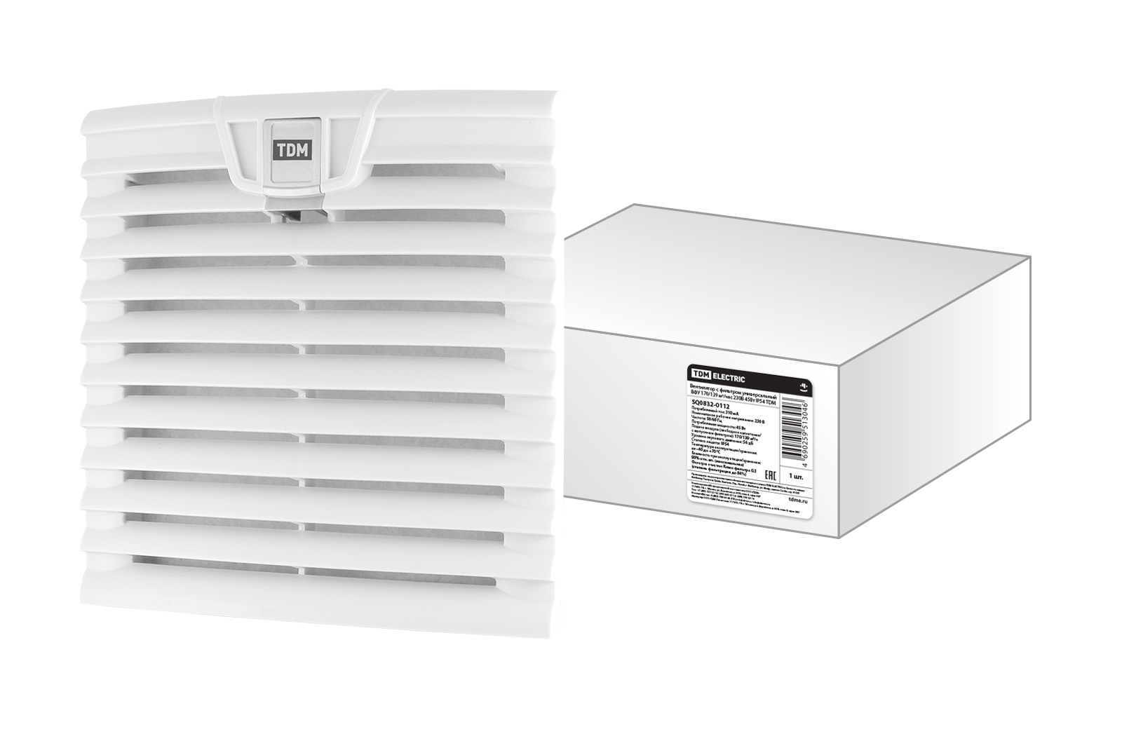 Изображение товара Вытяжной вентилятор TDM Electric SQ0832-0112, 45 Вт, 176 мм, 170 м³/ч, 55 дБ, белый