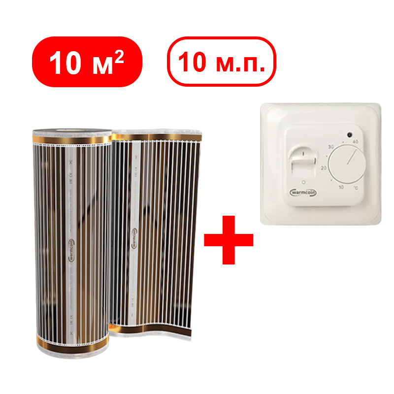 Изображение товара Инфракрасная пленка Warmcoin для теплого пола 10 м² 2200 Вт с терморегулятором