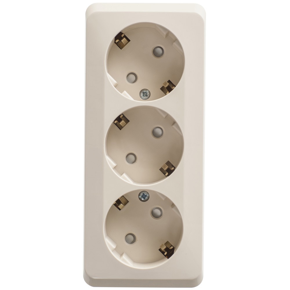 Изображение товара Розетка тройная накладная Этюд SYSTEME ELECTRIC кремовая 250В 16А