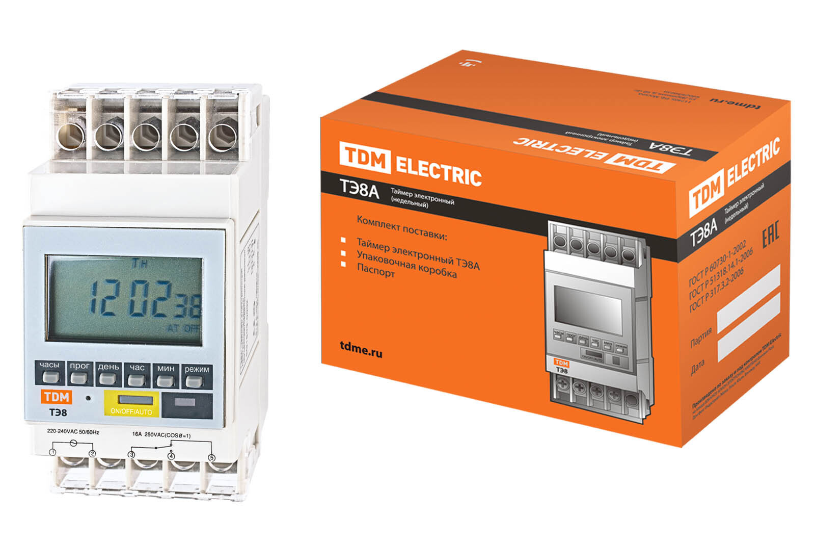 Изображение товара Таймер электронный Tdm electric ТЭ8A-1мин/7дн-8on/off-16А-DIN Изображение товара Таймер электронный Tdm electric ТЭ8A-1мин/7дн-8on/off-16А-DIN