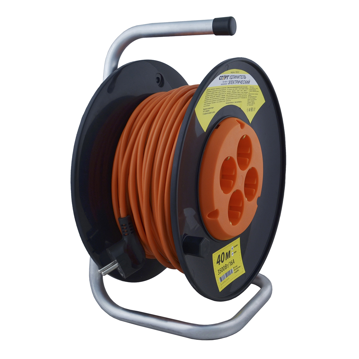 Изображение товара Удлинитель на катушке Старт 260652 4 розетки с заземлением 3x1 мм 40 м 3500 Вт цвет оранжевый