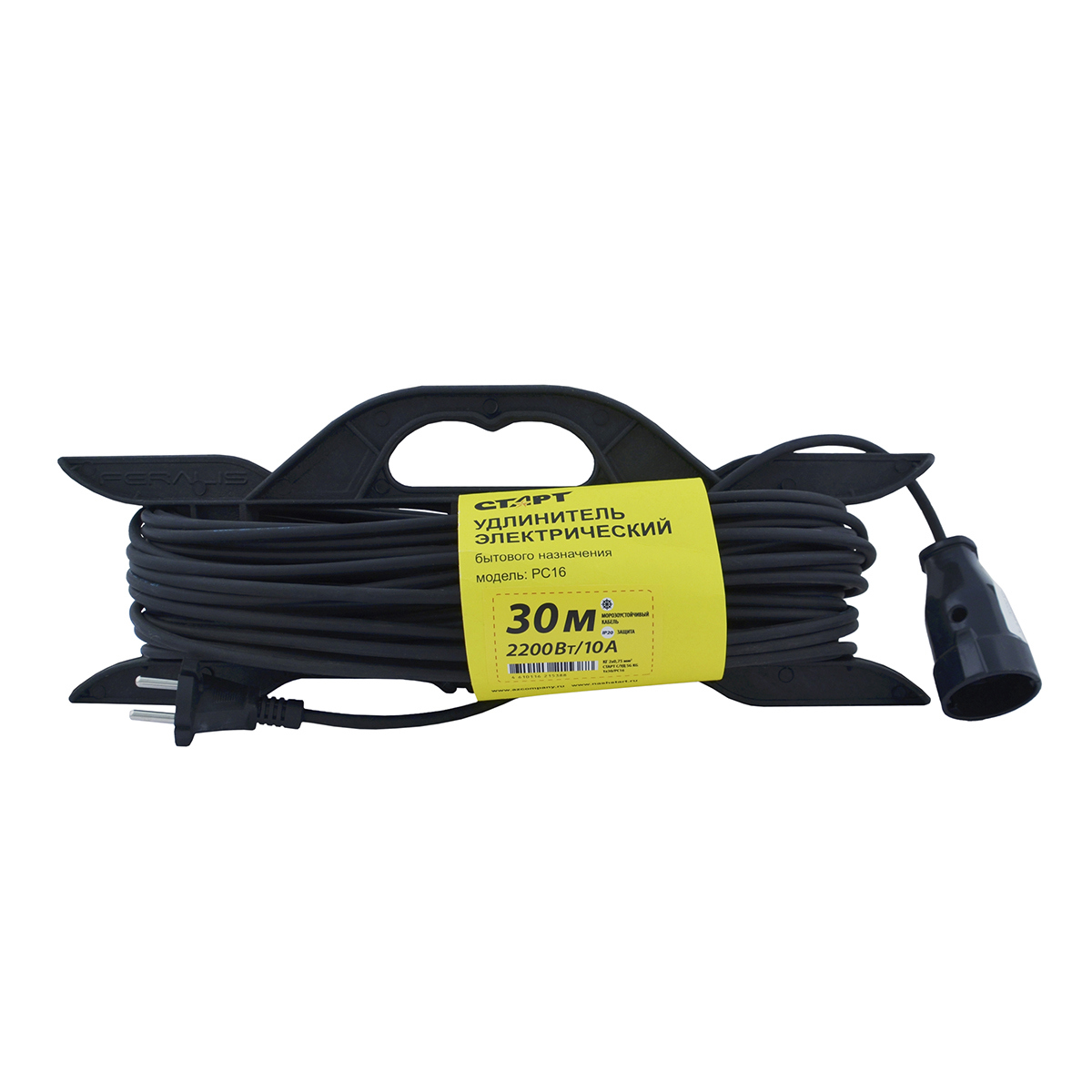 Изображение товара Удлинитель-шнур на рамке Старт 260640 1 розетка без заземления 2x0.75 мм 30 м 2200 Вт цвет черный