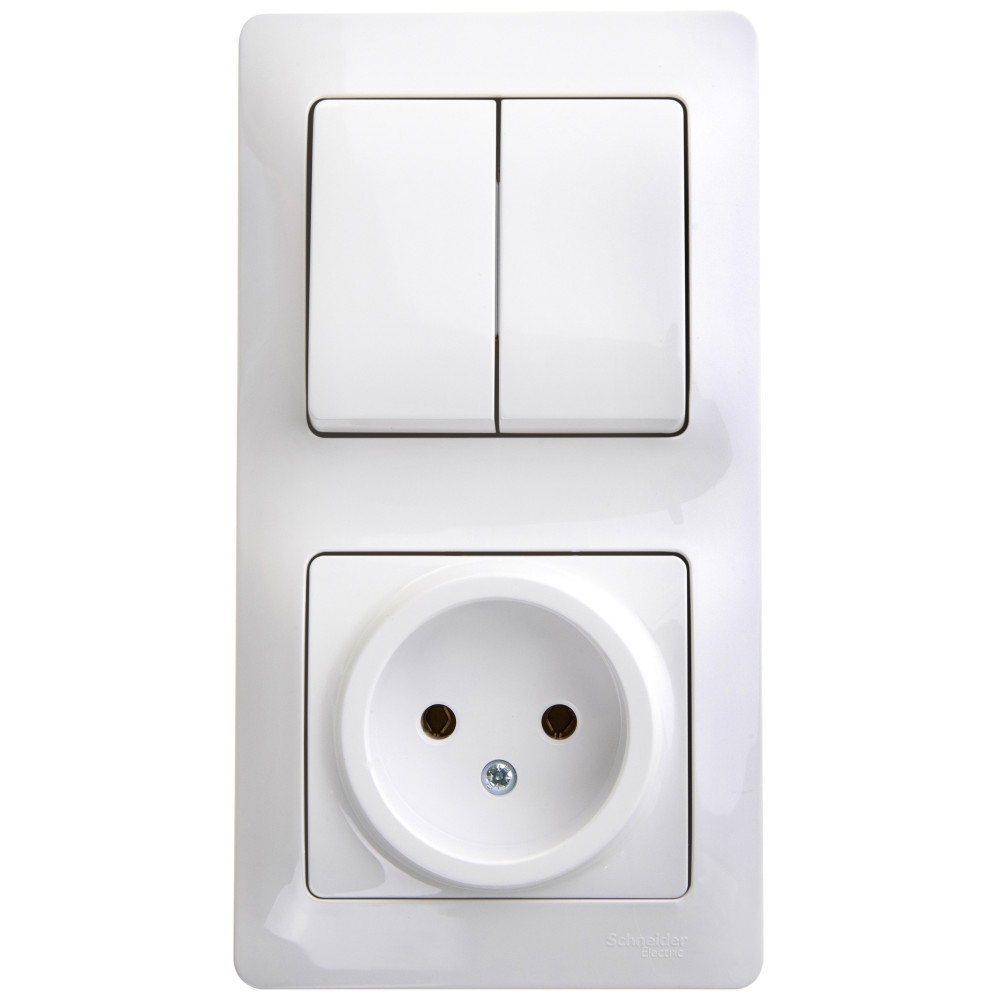 Изображение товара Розетка с выключателем встраиваемая Systeme Electric Glossa GSL000172 2 клавиши цвет белый