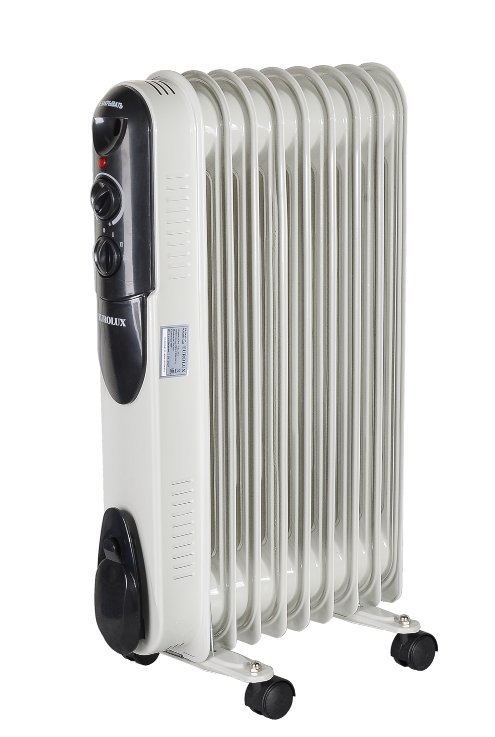 Изображение товара Обогреватель масляный Eurolux ОМПТ-EU-9Н с механическим термостатом 2000 Вт 9 секций цвет белый/черный