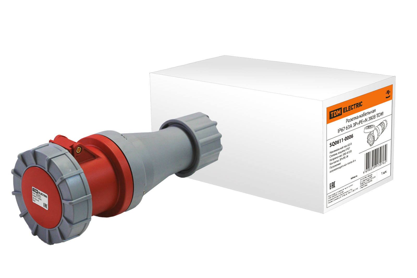Изображение товара Розетка TDM Electric с заземлением кабельная 63А 3Р+РЕ+N