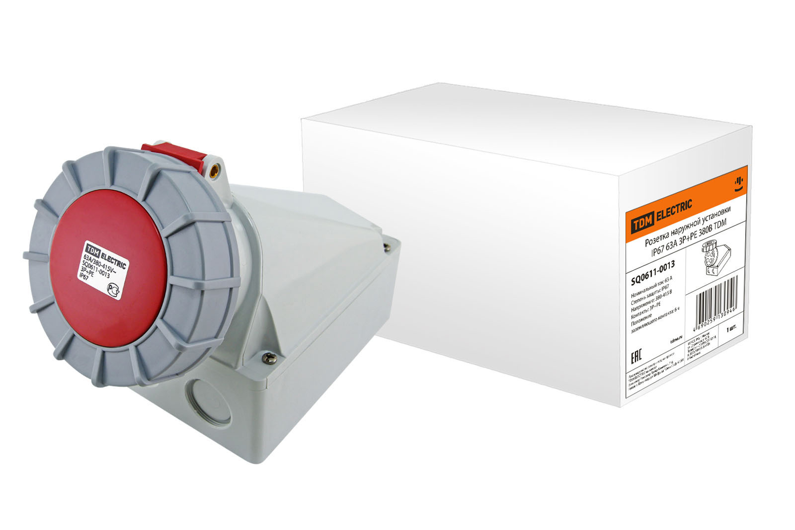 Изображение товара Розетка TDM Electric с заземлением наружной установки 63А 3Р+РЕ