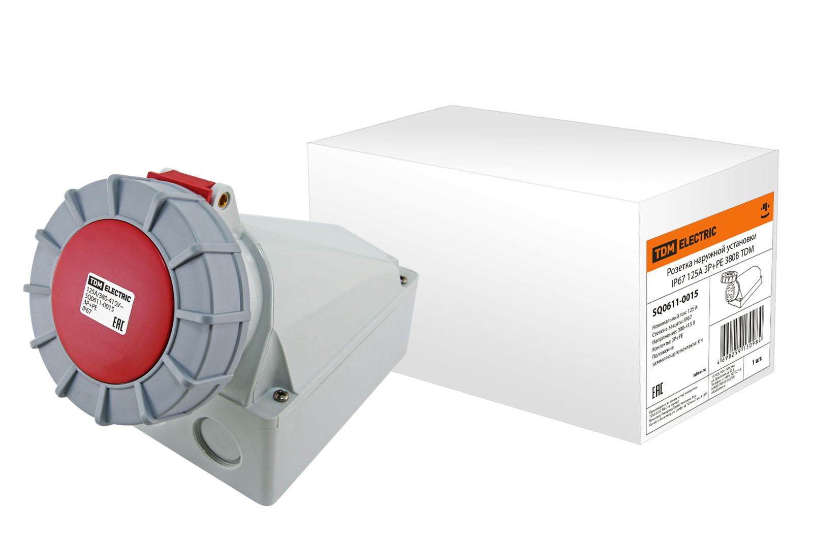 Изображение товара Розетка TDM Electric с заземлением наружной установки 125А 3Р+РЕ