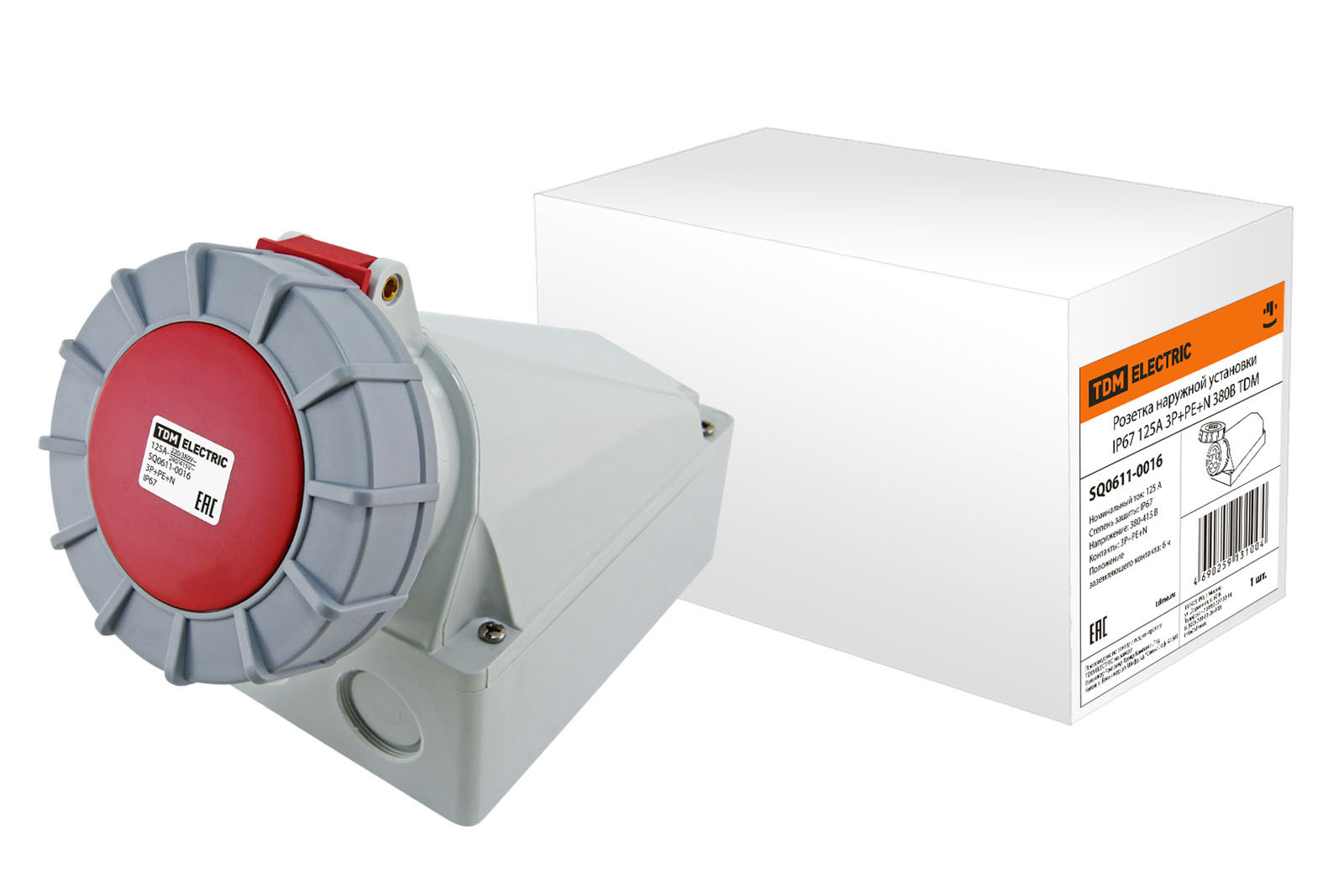 Изображение товара Розетка TDM Electric с заземлением наружной установки 125А 3Р+РЕ+N