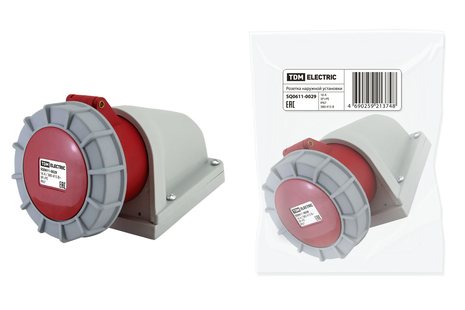 Изображение товара Розетка TDM Electric с заземлением наружной установки 16А 3Р+РЕ