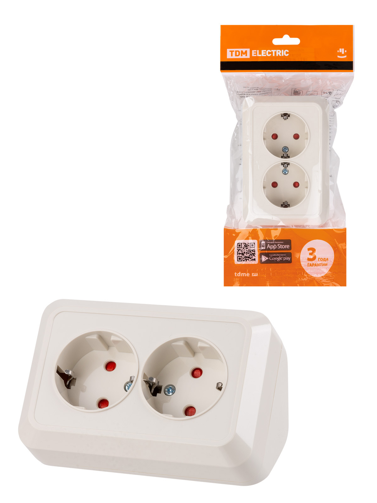 Изображение товара Розетка угловая двойная накладная TDM Electric Ладога с заземлением и шторками цвет слоновая кость