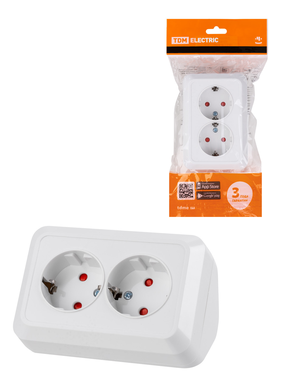 Изображение товара Розетка угловая двойная накладная TDM Electric Ладога с заземлением цвет белый