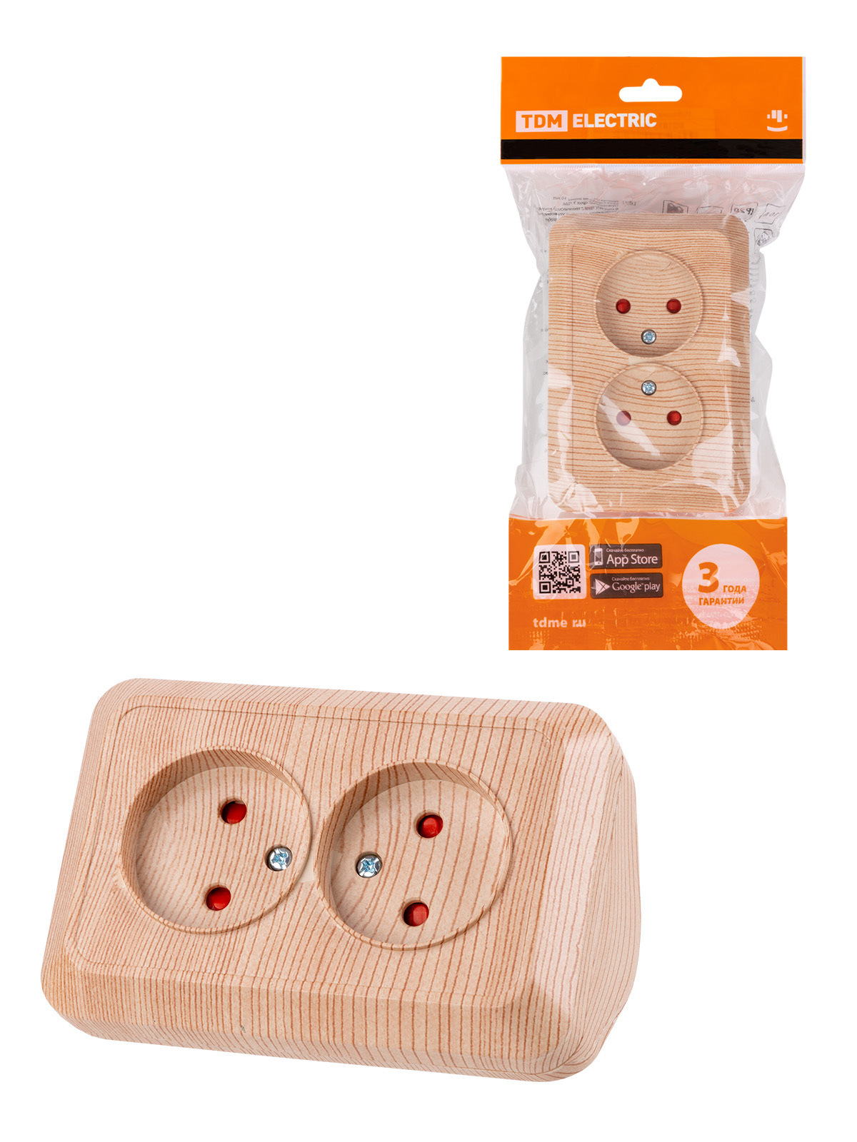 Изображение товара Розетка угловая двойная накладная TDM Electric Ладога со шторками цвет сосна