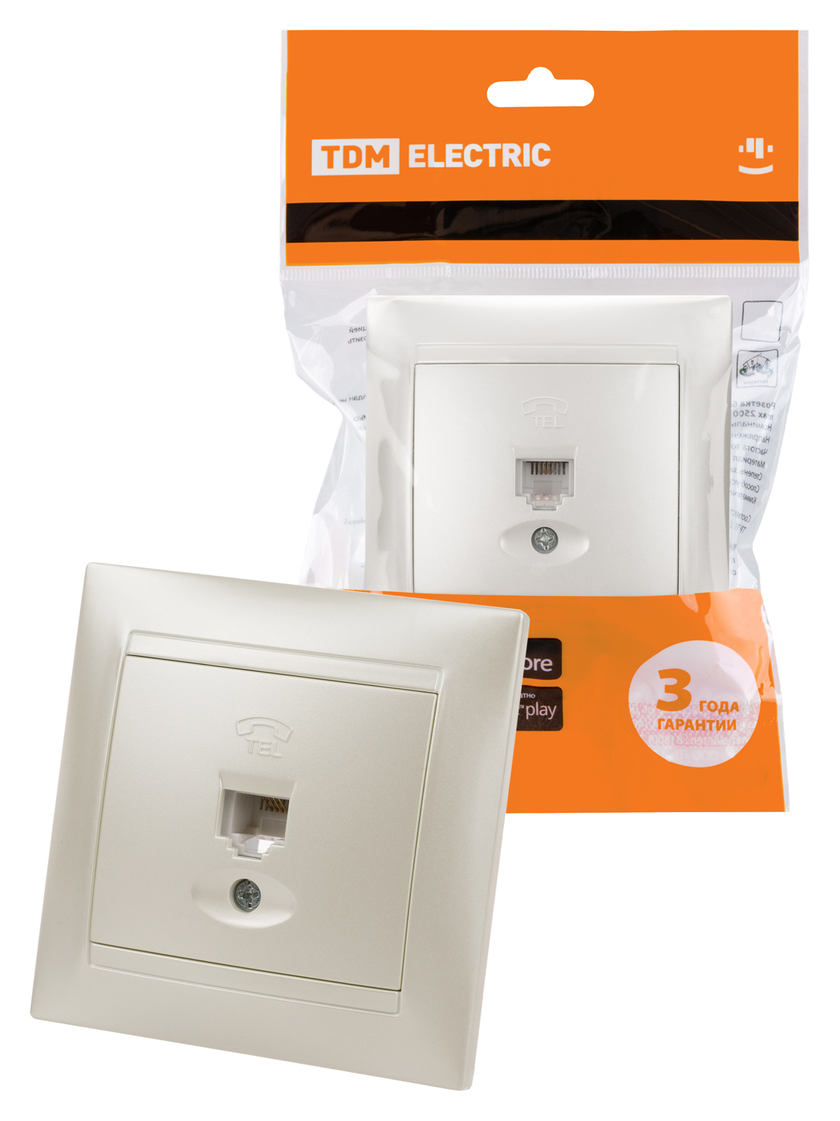 Изображение товара Розетка телефонная RJ11 серия Лама перламутр TDM Electric, IP44, Китай