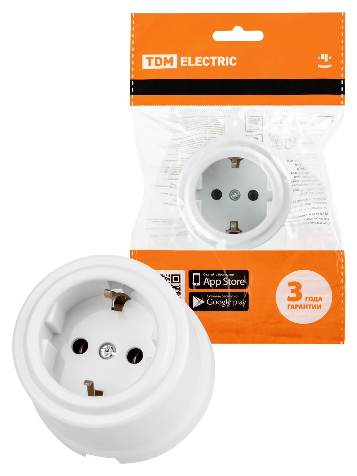 Изображение товара Розетка TDM ELECTRIC Виви с заземлением 16А белый