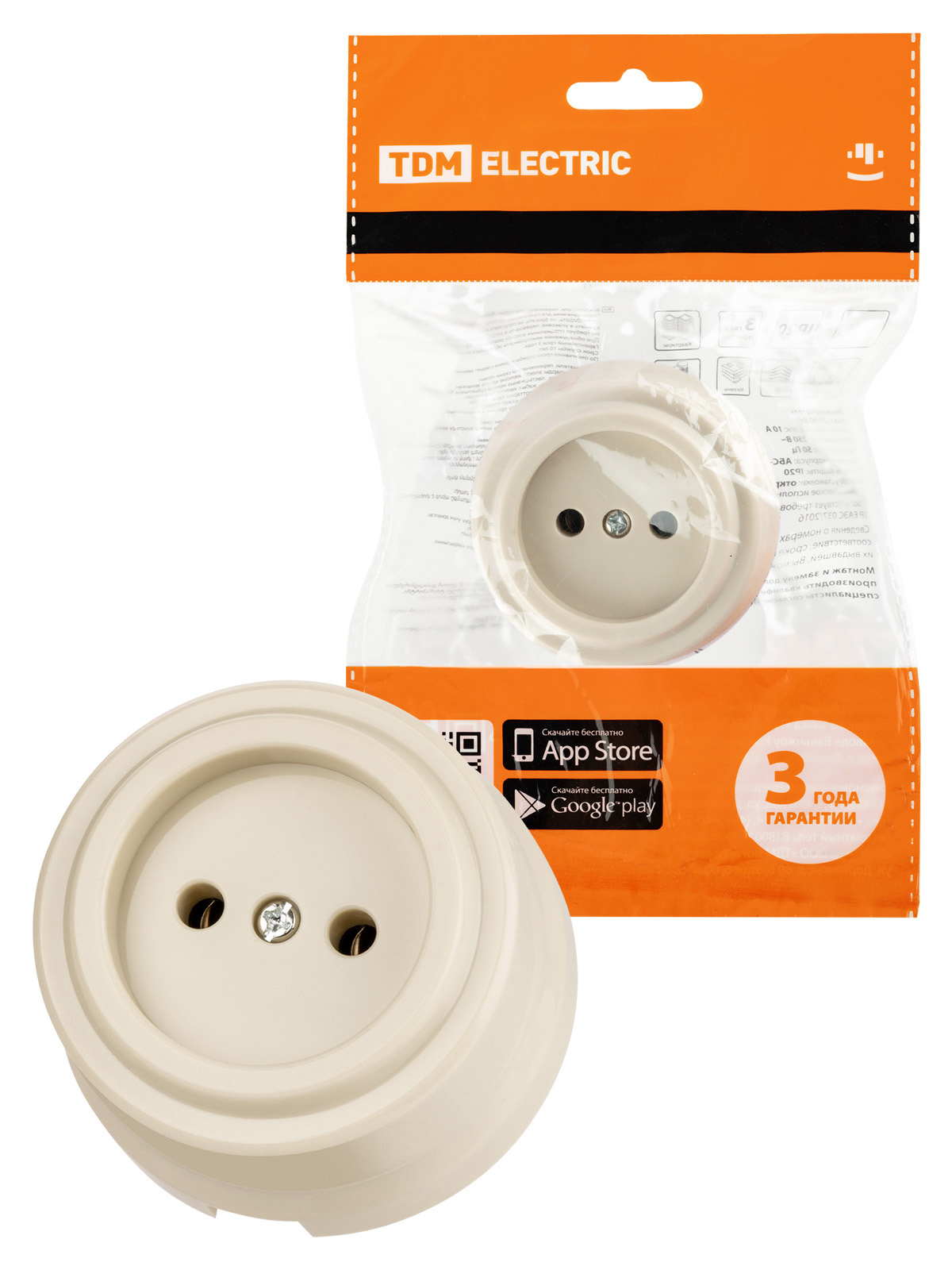 Изображение товара Розетка TDM Electric Виви 10А слоновая кость для бытовых нагрузок