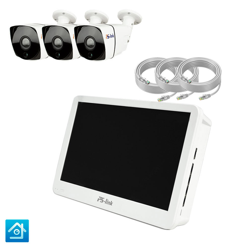Изображение товара Комплект видеонаблюдения PS-link KIT-C503IP-POE-LCD монитор 10" 3 уличные камеры 5 Мп