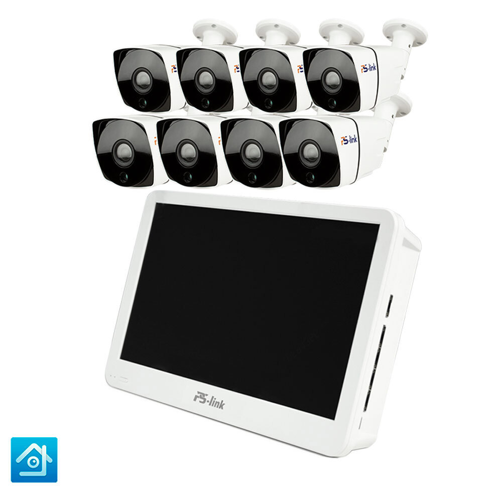 Изображение товара Комплект видеонаблюдения PS-link KIT-C508IP-POE-LCD монитор 10" 8 уличных камер 5 Мп