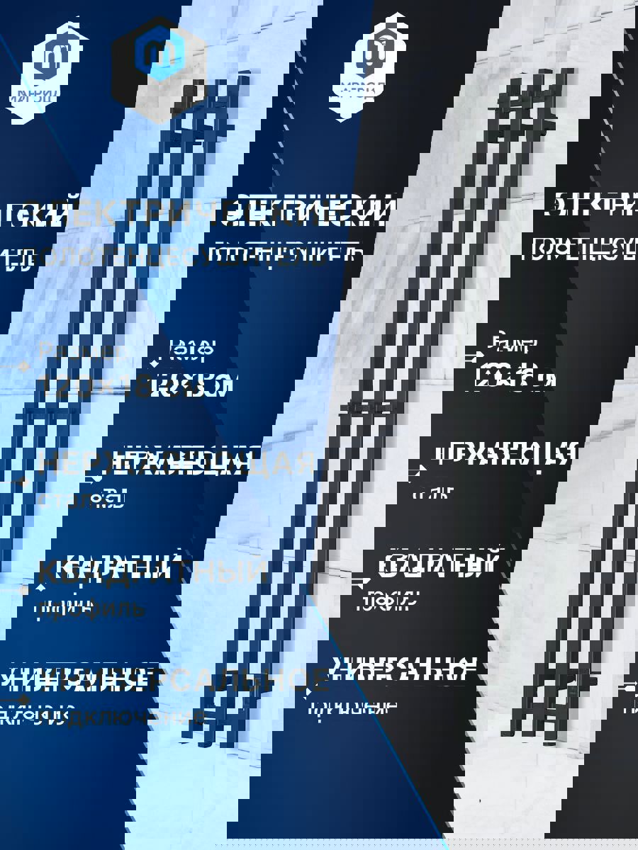 Изображение товара Электрический полотенцесушитель Bauedge Inaro III 1200x180 мм 105 Вт черный матовый