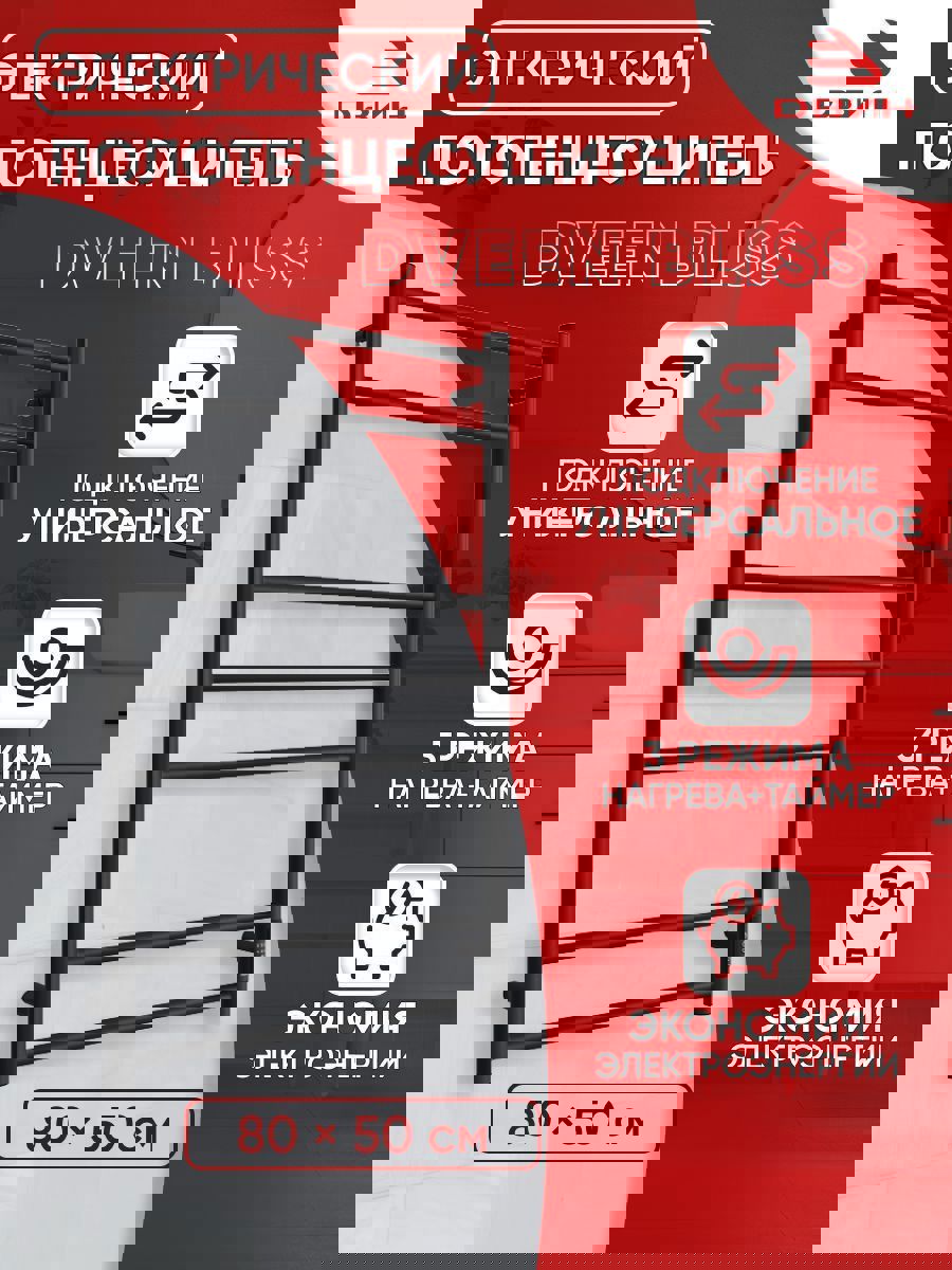 Изображение товара Электрический полотенцесушитель Двин Bliss 80x50 см черный матовый 129 Вт