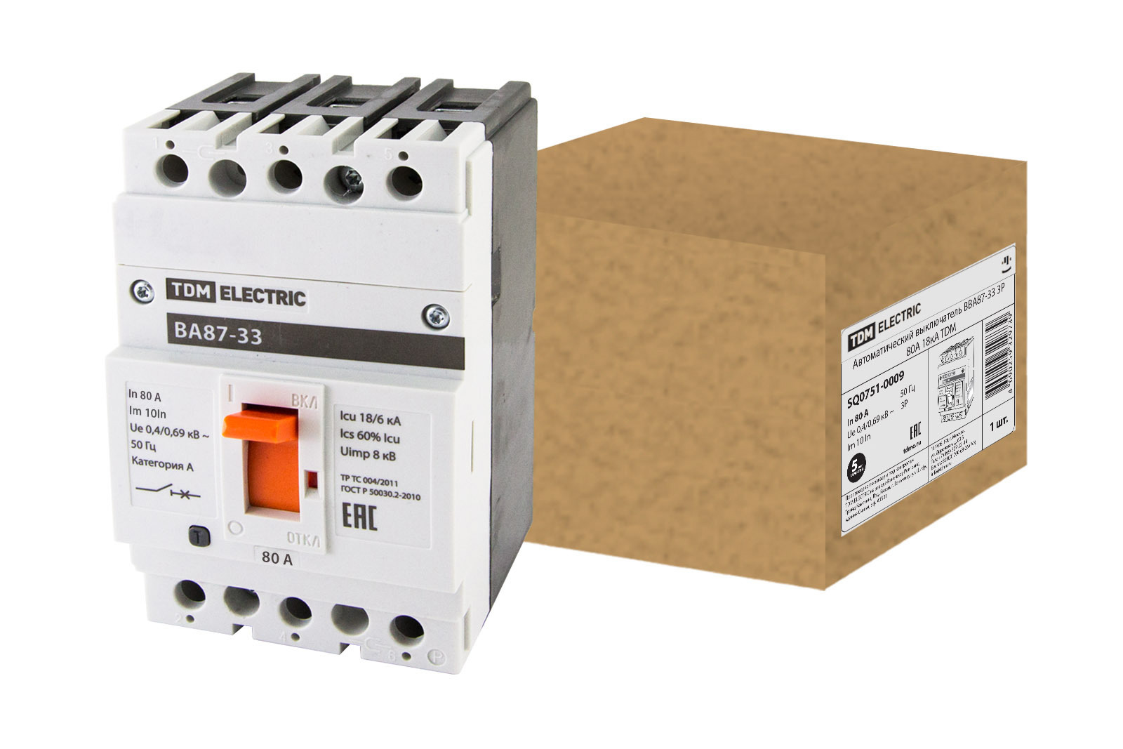Изображение товара Автоматический выключатель Tdm electric ВА87-33 3P C80 А 18 кА SQ0751-0009