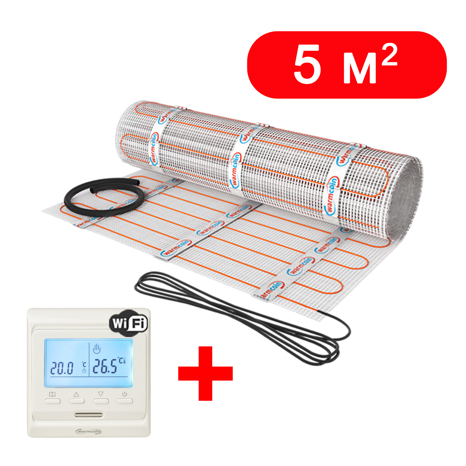 Изображение товара Нагревательный мат для теплого пола Warmcoin 5 м² 750 Вт Wi-Fi с терморегулятором