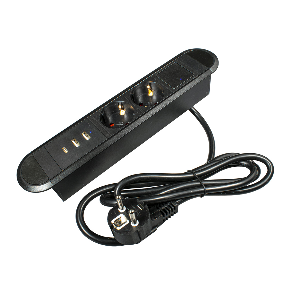 Изображение товара Встраиваемая розетка GLS Optima 26068 с USB заземлением и выключателем черная